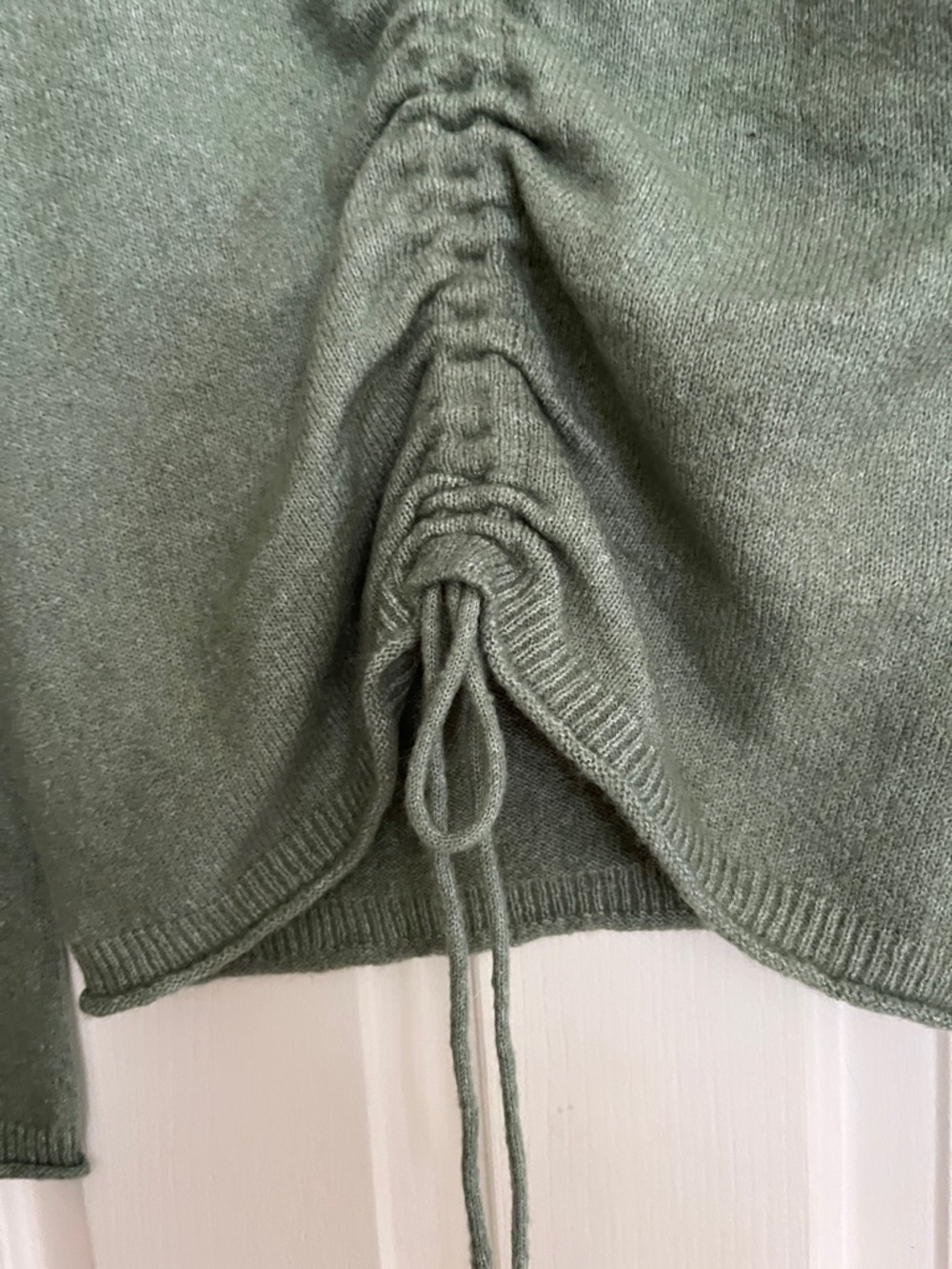 Say what? Olive Green Drawstring V-Neck Sweater - Women size small nwt - Picture 2 of 7